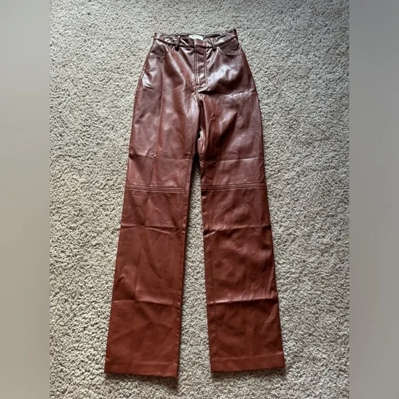 House Of CB Inaya Vegan Faux Leather Brown Trouser Pants size small